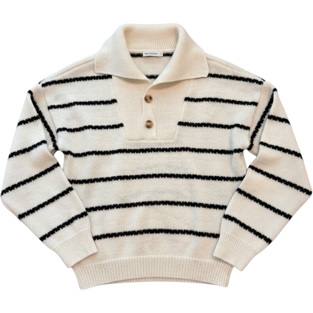 Blu Pepper Blair Striped Sweater Womens Large White Black Collared Button Knit